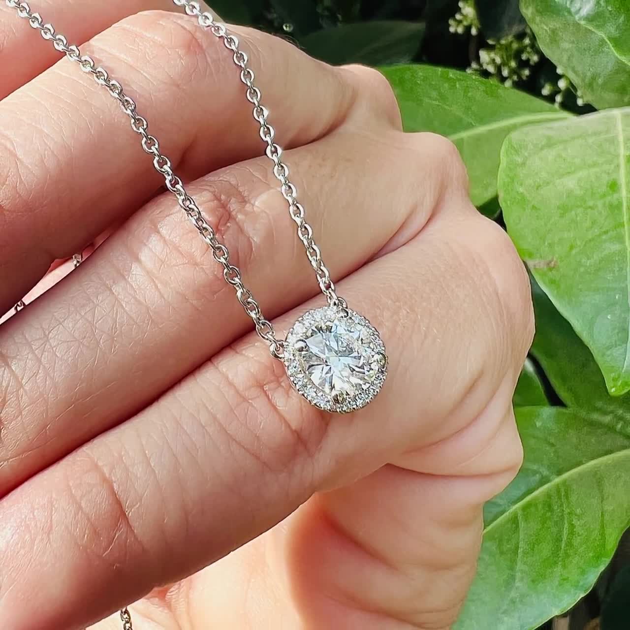 1.98 Carat Diamond Pendant Necklace, Solid 14k White Gold Charm